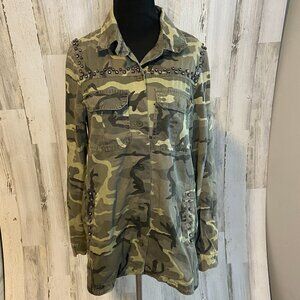 ZARA Trafaluc Women's Size Medium Camo Jacket Rhinestone Detail